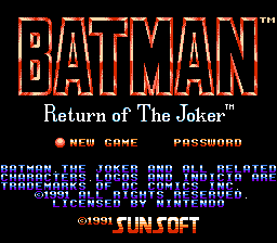 Batman: Return of the Joker title screen for NES